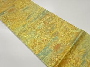 鉾に木々・鶴模様織出し袋帯